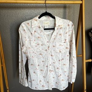 Passport White Cotton Shirt with Pink and Brown Floral Motif